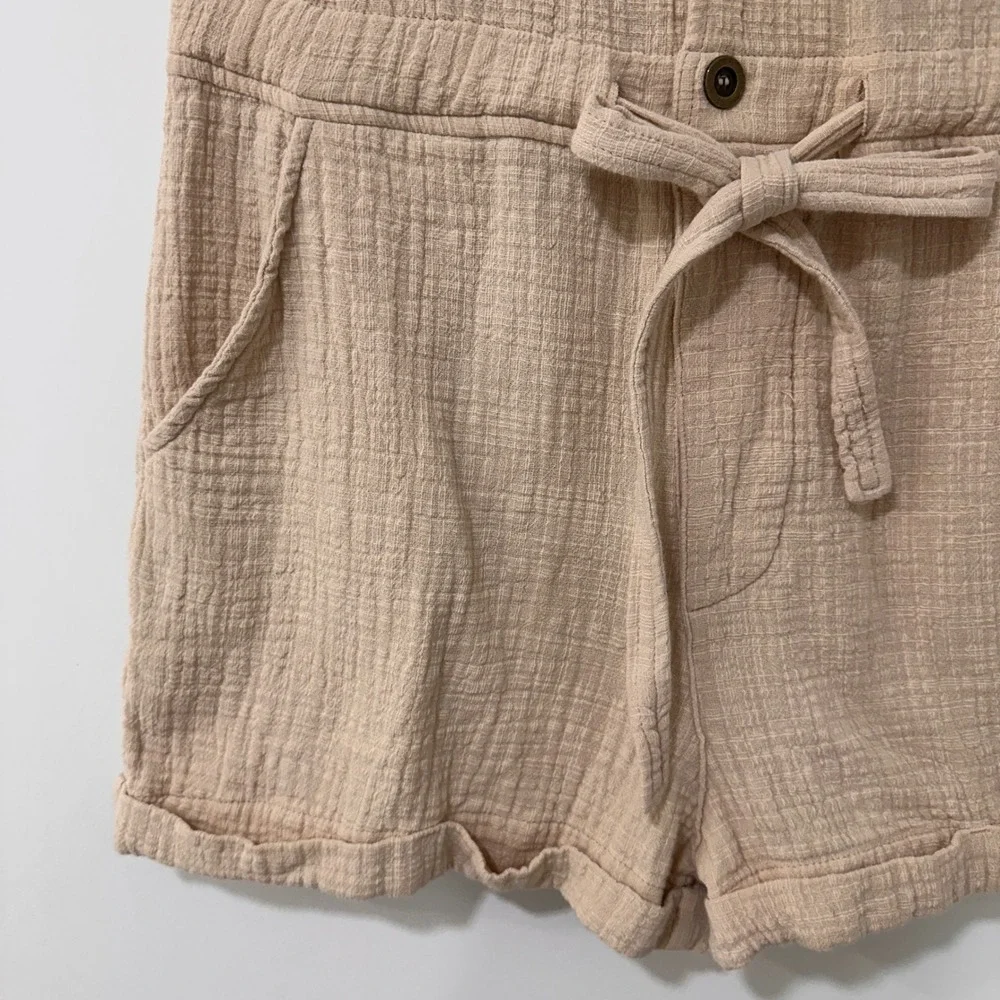 Bohme‎ Cotton Gauze Sleeveless Romper Women Size S Beige Button Front | Coastal